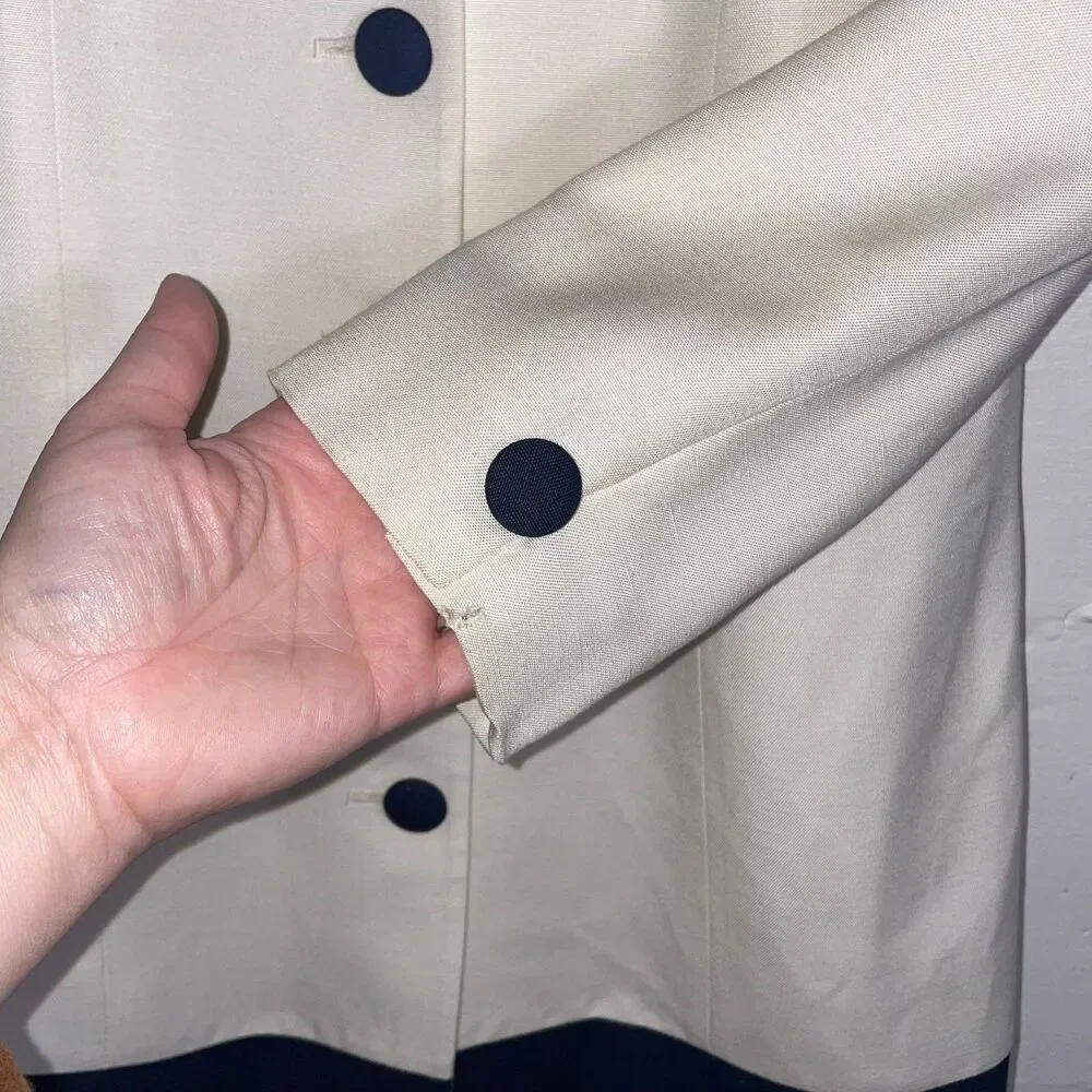 Vintage Christian Dior Blazer Cream Navy Button Minimalist 90s Jacket Size 10